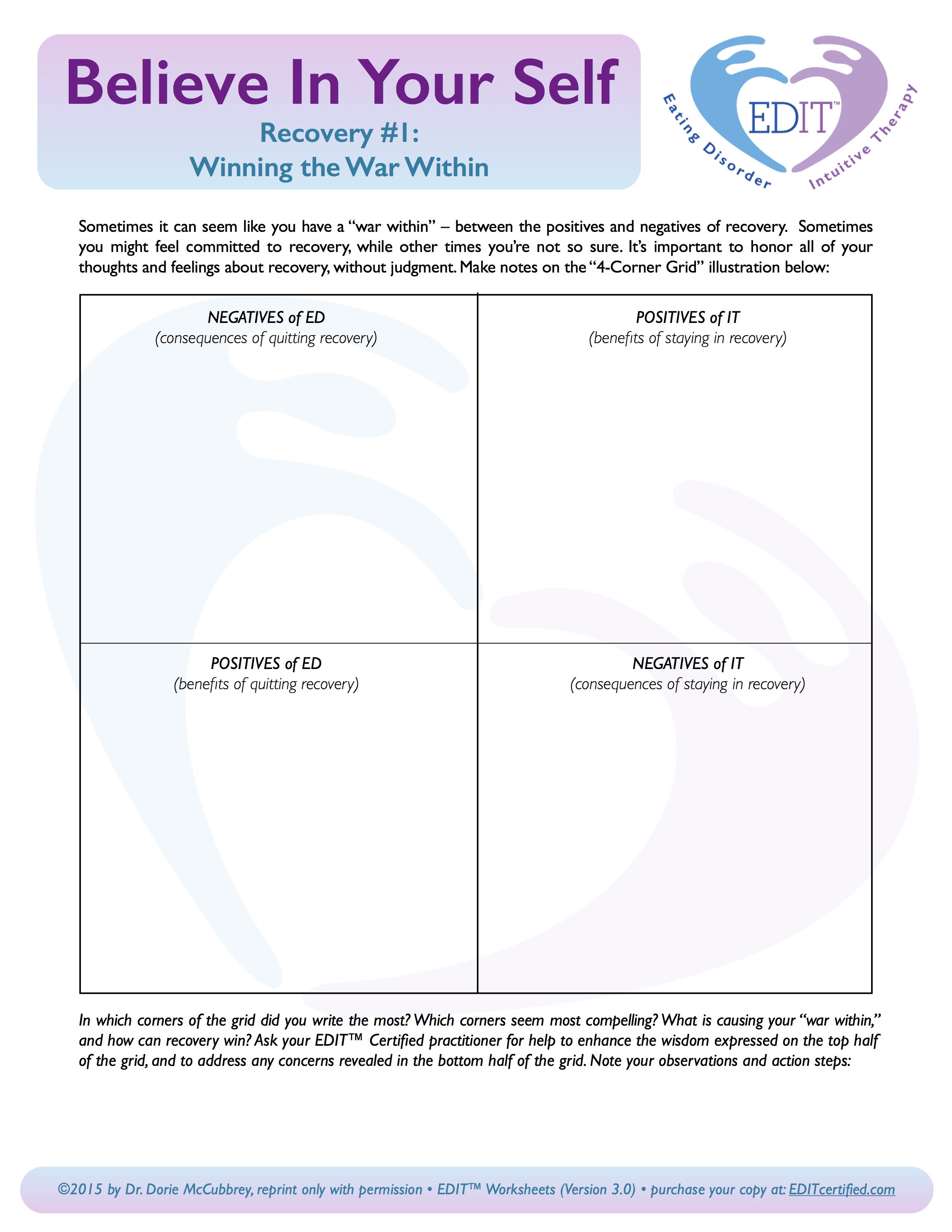 Worksheets Eating Disorder Worksheets benefits of eating disorder recovery dr dorie worksheets believe in your self 1 winning the war within